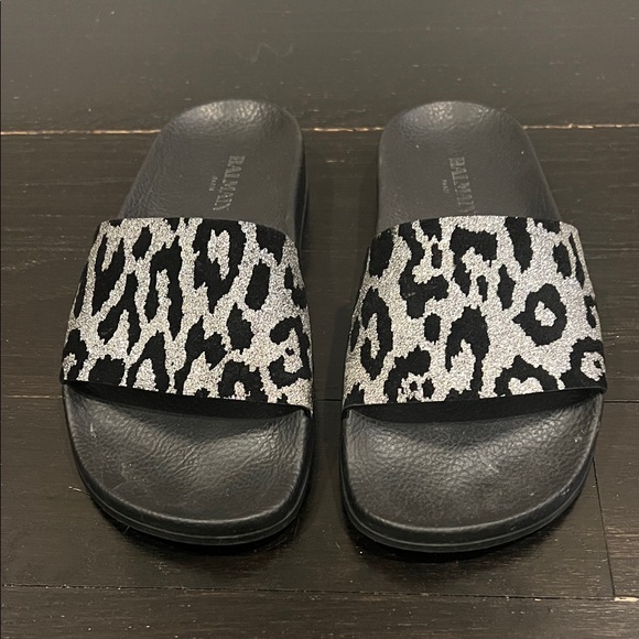 Balmain Shoes - Balmain Black Textured Slides Size 35